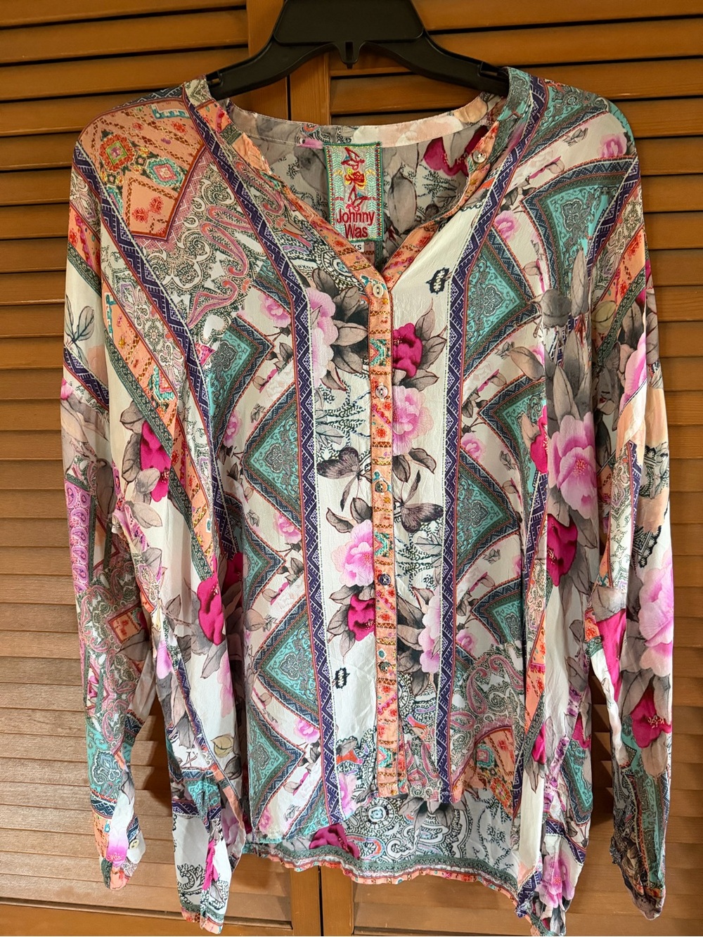Johnny Was Multicolor Floral & Geometric Button-Up Blouse